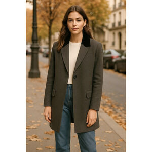 NEW! Obey Womans S Propaganda Long Fitted Trench Coat Corduroy Collar Gray Black